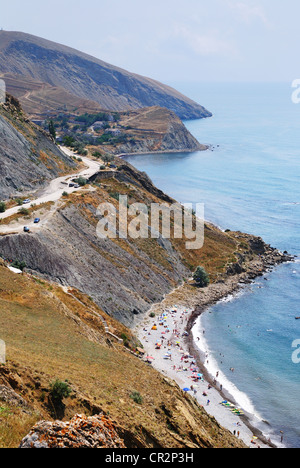 Vogelperspektive anzeigen einer Küste Ordschonikidse (Siedlung von Feodossija), Krim, Ukraine Stockfoto