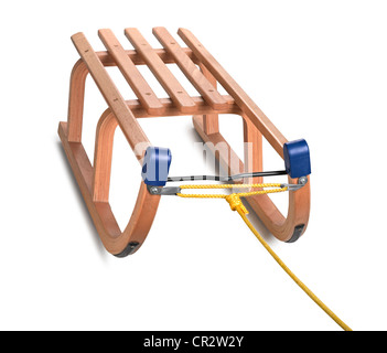 Holzschlitten auf weiße, Clipping-Pfad Stockfoto