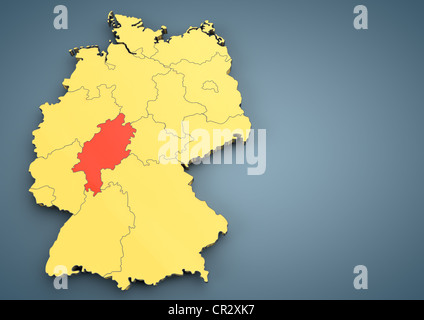 Hessen, Outline, Bundesländern, 3D illustration Stockfoto