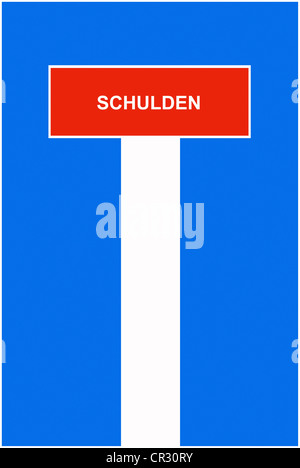 Symbolische Bild, Dead-End street, Sackgasse, Schulden, Deutsch für "Schulden" Stockfoto