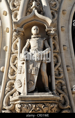 Skulptur, Estacao Rossio Bahnhof Rossio, Baubeginn im Jahre 1886, Praça de Dom Pedro IV, Praça Dom Joao da Camara Stockfoto