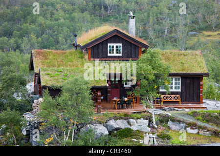 Norwegische Hütte mit Strohdach, Norwegen, Skandinavien, Europa Stockfoto