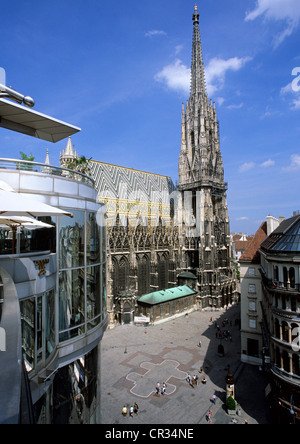 Österreich, Wien, Altstadt UNESCO-Welterbe, Stephandom (St Stephen Kathedrale) und Haas Haus (Haas-Haus) Stockfoto
