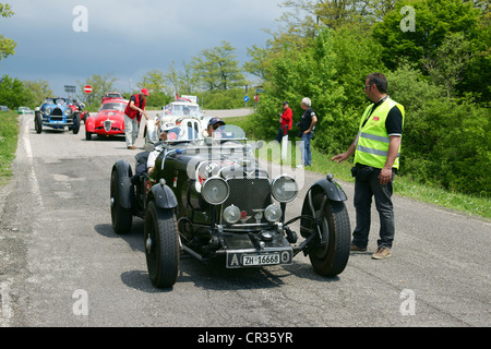 Aston Martin Le Mans, 1933, Nr. 55, Peter Seeholzer, Michael Seeholzer, Oldtimer-Rennen Mille Miglia oder 1000 Miglia starten Stockfoto