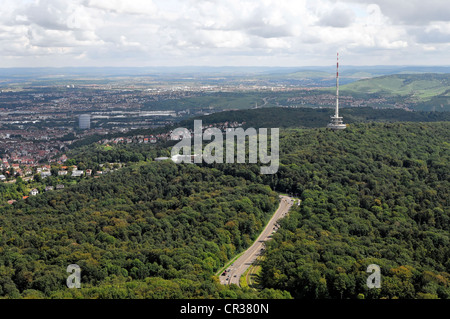 Blick in Richtung der Fernmeldeturm aus Stuttgart TV Tower, Stuttgart, Baden-Württemberg, Deutschland, Europa Stockfoto