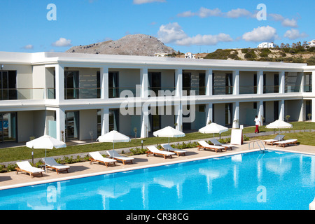 Gesamtansicht der Mark Warner Levante Beach Resort Hotel in Afandou Beach, Rhodos, Griechenland. Stockfoto