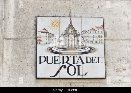 Puerta del Sol, Straßenschild, Innenstadt, Altstadt, Madrid, Spanien, Europa Stockfoto