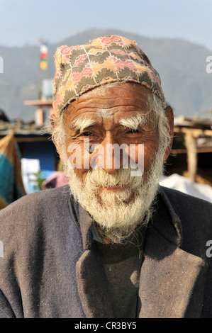 Nepalesische Greis, Porträt, Pokhara, Nepal, Asien Stockfoto