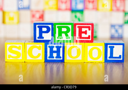 Pre-School in Bausteine Alphabet geschrieben Stockfoto