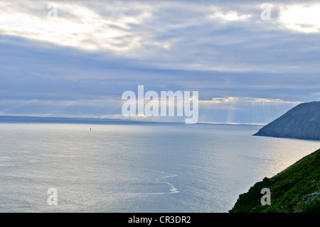 Lynton & Lynmouth, Lynemouth Bay, Tal der Felsen gehen nördlich Exmoore Ponys, Ziegen, Landschaft, Coastal Path Burgfelsen, Devon Stockfoto