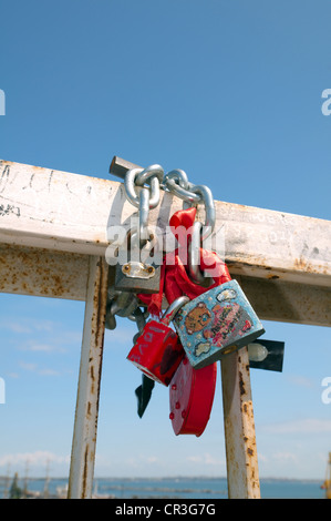 Sperren für der Mutter-in-Laws zu überbrücken, das Zeichen der Liebe, Odessa, Ukraine, Europa Stockfoto