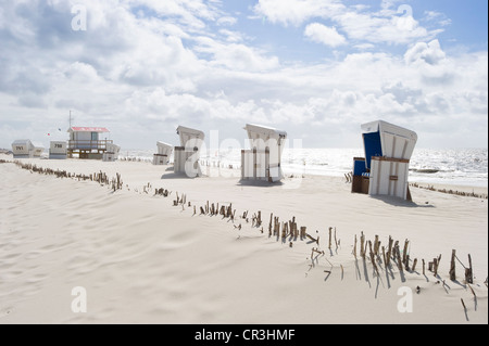 Überdachten Strand Korbsessel, Westerland, Sylt, Schleswig-Holstein, Deutschland, Europa Stockfoto