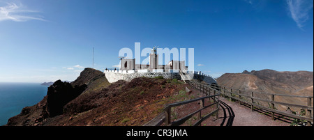 Panoramablick, Faro Punta De La Entellada, Leuchtturm, Fuerteventura, Kanarische Inseln, Spanien, Europa Stockfoto