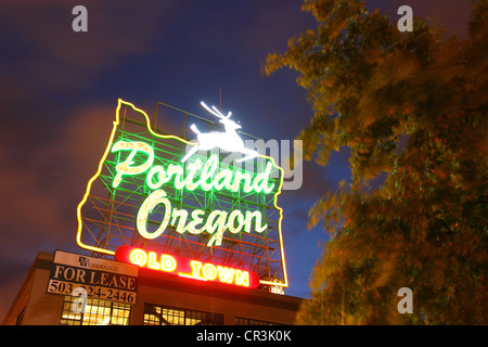 Portland Oregon, Leuchtreklame, Altstadt Portland Stockfoto