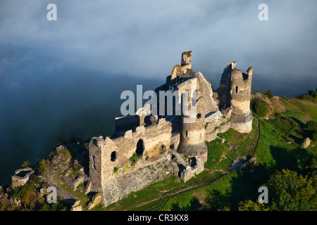 Frankreich, Chateau Rocher, Festung aus dem 12. Jahrhundert mit Blick auf die Sioule Schluchten (Antenne, Saint-Remy-de-Blot, Puy de Dome Stockfoto