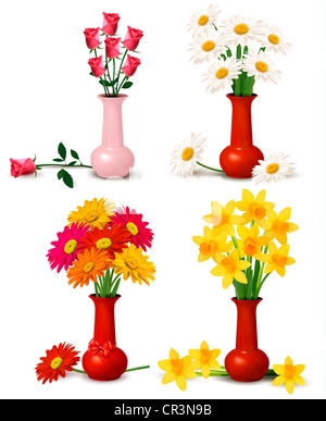 Frühjahr und Sommer bunte Blumen in Vasen Stockfoto