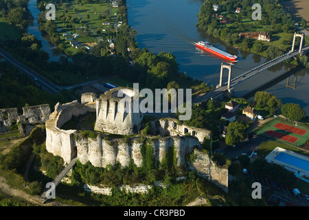 Frankreich, Eure, Les Andelys, Chateau Gaillard, 12. Jahrhundert Festung erbaut von Richard Löwenherz (Luftbild) Stockfoto