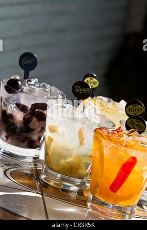 Vielzahl von Caipirinha an der Veloso Bar, Sao Paulo, Brasilien, Südamerika Stockfoto