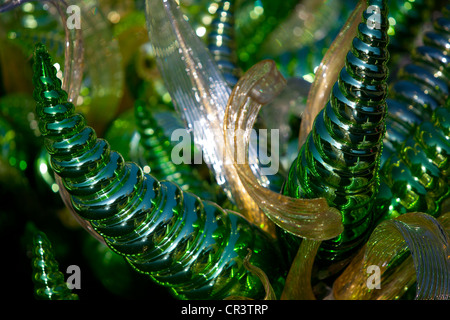 Chihuly Glasskulptur Kunst am Dallas Arboretum in der Nacht, Texas USA Stockfoto