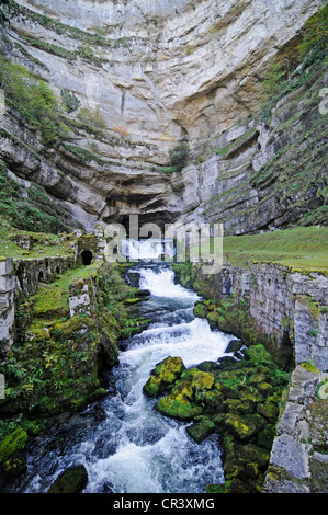 Source De La Loue, Fluss-Kopf von der Loue Fluss, Ouhans, Departement Doubs, Franche, Frankreich, Europa, PublicGround Stockfoto