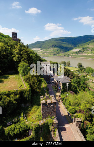 Burg Reichenstein Burg, Trechtingshausen, UNESCO World Heritage Site Oberes Mittelrheintal, Rheinland-Pfalz Stockfoto