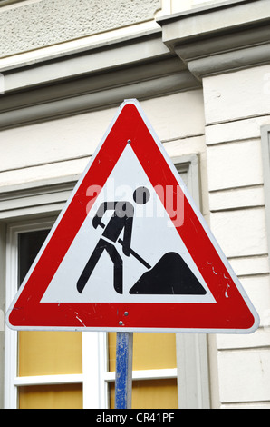 Warnzeichen für eine Baustelle, historischen Stadt-Zentrum, Düsseldorf, Nordrhein-Westfalen, Deutschland, Europa Stockfoto