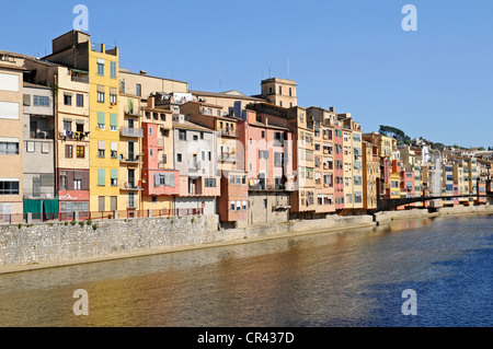 Riu Onyar Fluss, bunte Häuser, Girona, Katalonien, Spanien, Europa Stockfoto