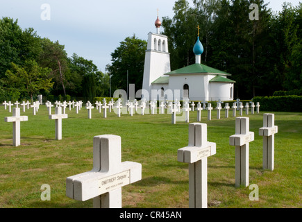 Russische Soldatenfriedhof und orthodoxe Kirche Saint-Hilaire-Le-Grand, Champagne Region Frankreich Stockfoto