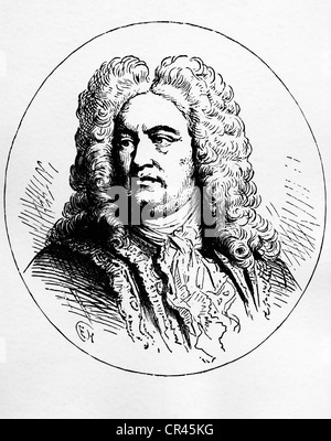 George Frideric Handel, 1685-1759, deutscher Komponist, Musiker, historische Stahlstich nach einem Gemälde von Thomas Hudson Stockfoto