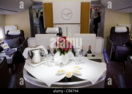 First Class Bereich eine Lufthansa Boeing 747-8. Stockfoto