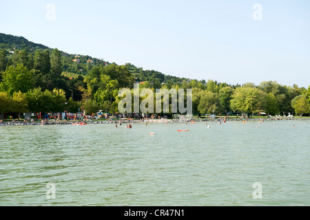 Urlauber, die schwimmen in Badacsony am Ufer des Plattensees in Ungarn. Stockfoto