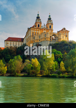 Melk Benediktiner-Abtei oberhalb der Donau, Wachau, Niederösterreich, Europa Stockfoto