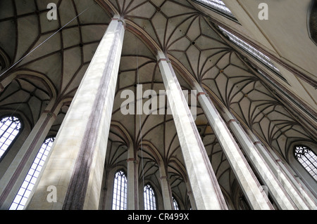 Gewölbte Decke in das Kirchenschiff, St.-Martins Kirche, Landshut, untere Bayern, Bayern, Deutschland, Europa Stockfoto