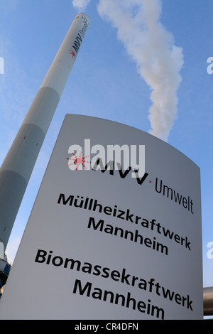 Abfall, Energie-Anlage, Biomasse-Kraftwerk in Mannheim, Friesenheimer Insel, Mannheim, Baden-Württemberg, Deutschland, Europa Stockfoto