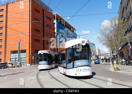 Straßenbahn, La Joliette Quadrat, Marseille, Marseille, Bouches-du-Rhône, Frankreich, Europa Stockfoto