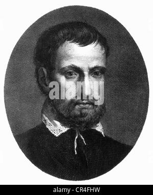 Cellini, Benvenuto, 3.11.1500 - 13.2.1571, italienischer Bildhauer und Goldschmied, Porträt, Gravur von Girolamo Geniani nach Zeichnung von Guiseppe Longhi, Stockfoto