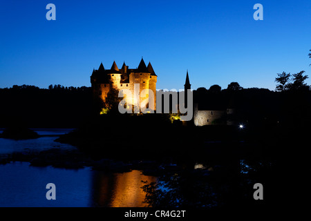 Schloss Val, Aufstauung Wasserkraftwerk von Bort Les Orgues, Dordogne-Tal, Correze, Limousin, Frankreich, Europa Stockfoto