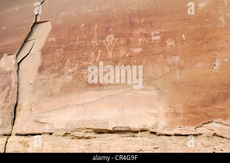 Indianische Felszeichnungen, Sego Canyon Petroglyphen, Utah, USA, Nordamerika Stockfoto