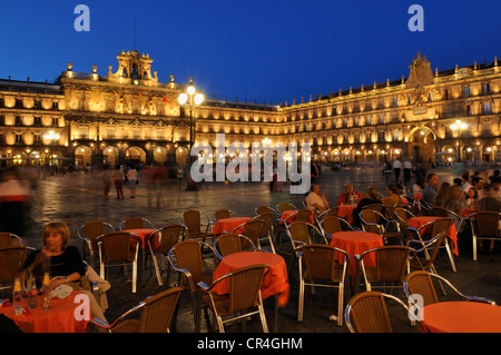 Plaza Mayor, Stadtplatz, Salamanca, UNESCO-Weltkulturerbe, Kastilien und Leon oder Castilia y Leon, Spanien, Europa Stockfoto