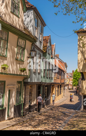 Elm Hill in Norwich, Norfolk, England, Großbritannien, Großbritannien Stockfoto