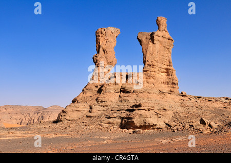 Prominente Felsformation im Tadrart, Nationalpark Tassili n ' Ajjer, Unesco World Heritage Site, Algerien, Sahara Stockfoto