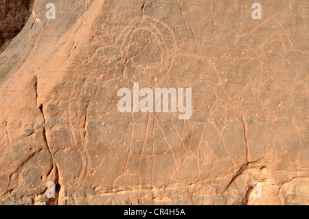 Elefanten Gravur, neolithische Rockart des Bereichs Acacus Berge oder Tadrart Acacus, Tassili n ' Ajjer National Park Stockfoto