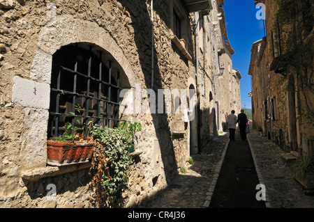 Schmale Gasse im historischen Stadtteil von St. Paul de Vence, Cote d ' Azur, Département Alpes Maritimes, Provence-Alpes-Côte d ' Azur Stockfoto