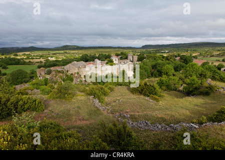 La Couvertoirade gekennzeichnet Les Plus Beaux Dörfer de France, der schönsten Dörfer Frankreichs, Causse du Larzac High Stockfoto