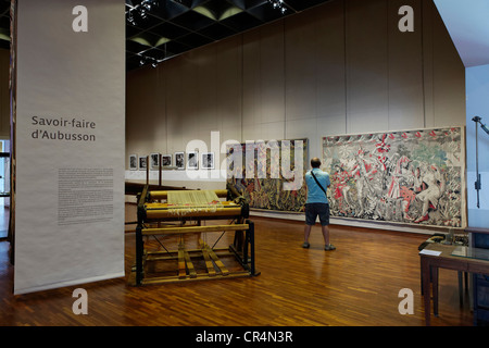 Musée De La Tapisserie Departementsebene, Tapestry Museum, Aubusson Wandteppich Arbeit, UNESCO-Welterbe, Aubusson, Creuse, Frankreich Stockfoto