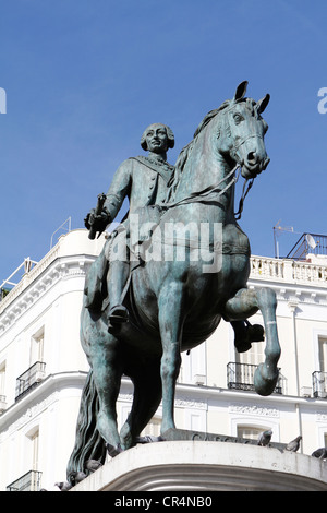 Montiert Statue von Charles III von Spanien zur Puerta del Sol in Madrid, Spanien Stockfoto