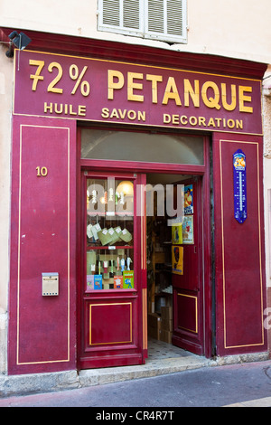 Frankreich, Marseille, Bouches-du-Rhône, Kulturhauptstadt Europas 2013, Panier, Bezirk, 72 % Petanque Shop, 10 Rue du petit Puits Stockfoto