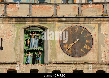 Glockenspiel mit Abbildungen auf den Clock Tower, Altstadt, UNESCO-Weltkulturerbe, Alba Iulia, Rumänien, Europa Stockfoto