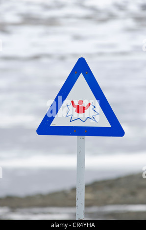 Achtung Gefahr zu brechen das Eis, Warnschild, Norwegen, Skandinavien, Nordeuropa Stockfoto