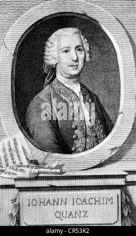 Quantz, Johann Joachim, 30.1.1697 - 12.7.1773, deutscher Musiker (Komponist), Porträt, Gravur von Schleuen, 18. Jahrhundert, Stockfoto